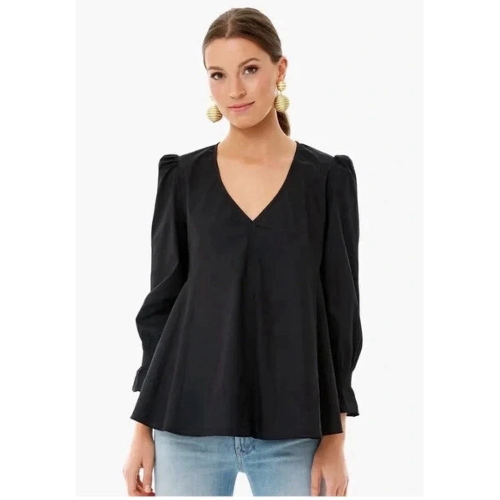 Pomander Place Tuckernuck XS Black Poplin Easton Blouse Ruffle Sleeve #KKK1-3